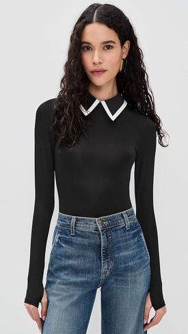 alice + olivia Women's Keenan Long Sleeve Polo Thong Bodysuit in Saudi Arabia