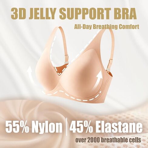 Jelly Wireless Bra Deep V Push Up Seamless T-Shirt Comfortable Plunge No Underwire Bras with Adjustable Straps Everyday Bras in Saudi Arabia