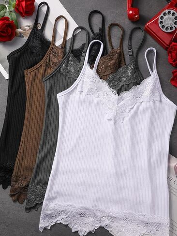 Fourluoo Women's Long Lace Tank Tops lace Camisole Patchwork Tops for Women in Saudi Arabia