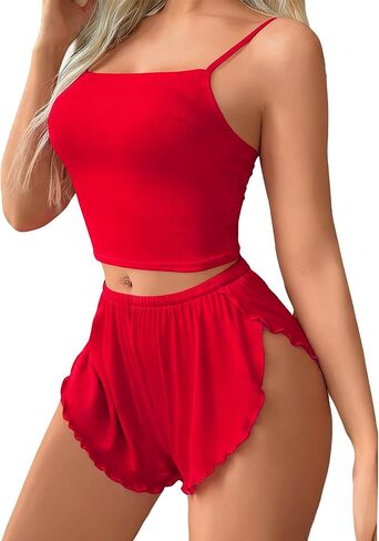 Avidlove Women Cami Ribbed Pajama Set Sexy Side Slit Sleepwear Soft Lingerie 2 Piece PJ Set in Saudi Arabia