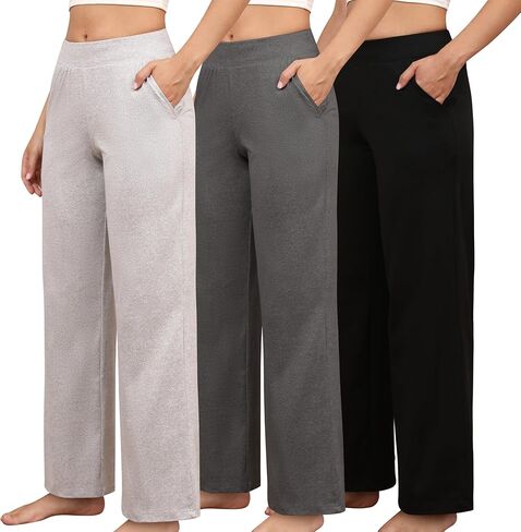 PNAEONG 3 Pack Women's Petite Sweatpants, Casual Wide Leg Pants Loose Fit Lounge Pants with Pocket,XS-XL in Saudi Arabia