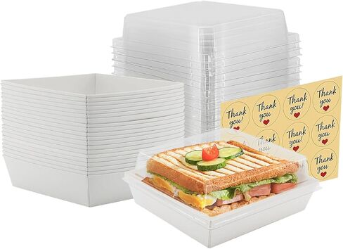 50 Pack Small Paper Charcuterie Boxes with Clear Lids, Dessert Boxes Square Disposable Paper Bakery Boxes to Go Food Containers for Desserts, Sandwich, Cookie, Sushi, Cake Slice and Strawberries in Kuwait