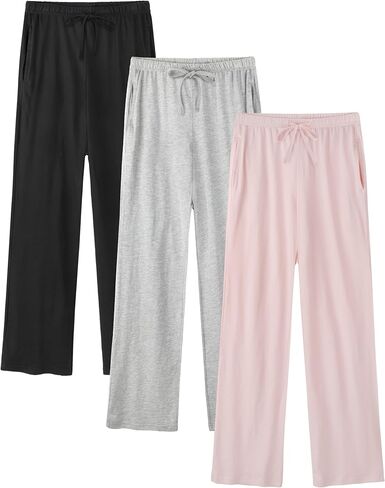 3 Pack Womens Cotton Pajama Pants Lightweight Soft Loose Casual Lounge Pants Pajama Bottoms PJ Sleepwear with Pockets in Saudi Arabia