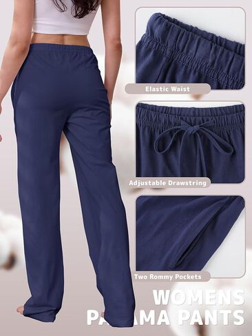 3 Pack Womens Cotton Pajama Pants Lightweight Soft Loose Casual Lounge Pants Pajama Bottoms PJ Sleepwear with Pockets in Saudi Arabia
