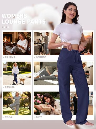3 Pack Womens Cotton Pajama Pants Lightweight Soft Loose Casual Lounge Pants Pajama Bottoms PJ Sleepwear with Pockets in Saudi Arabia