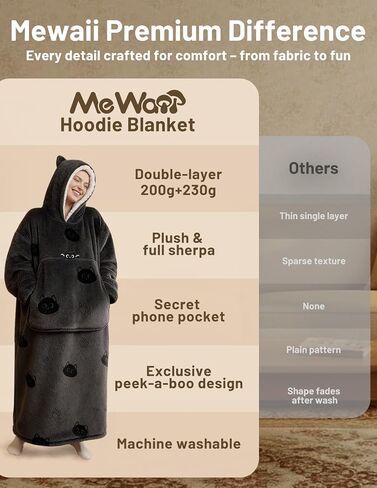 Mewaii Wearable Blanket Hoodie for Adults, Warm Sherpa & Soft Flannel Long Sweatshirt with Giant Pocket, Cozy Gifts for Women in Saudi Arabia