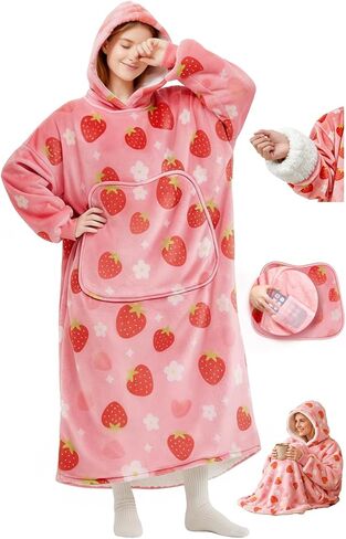 Mewaii Wearable Blanket Hoodie for Adults, Warm Sherpa & Soft Flannel Long Sweatshirt with Giant Pocket, Cozy Gifts for Women in Saudi Arabia
