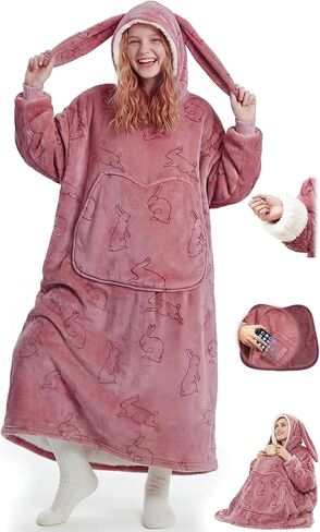 Mewaii Wearable Blanket Hoodie for Adults, Warm Sherpa & Soft Flannel Long Sweatshirt with Giant Pocket, Cozy Gifts for Women in Saudi Arabia