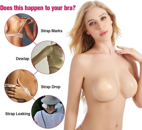 Secfanya Sticky Bra Silicone Adhesive Bra for Women Invisible Bras for Backless Strapless Dress Nippless Covers Push Up Bra in Saudi Arabia