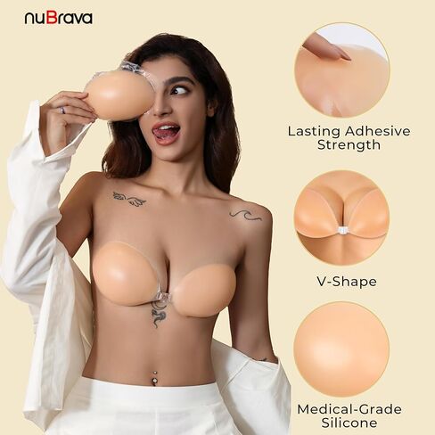 Adhesive Bra Strapless Sticky Invisible Push up Silicone Bra Resuable for Backless Dress in Saudi Arabia