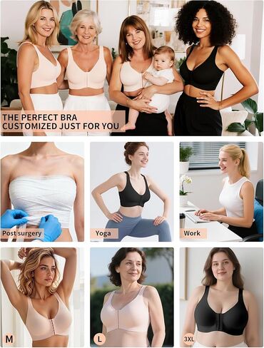 Breathable Comfort Bra Front Closure Wireless, Supportive Post Surgery & Recovery, Snug Fit with Adjustable Wide Straps, Lightweight for All Day Wear Nude 2XL in Saudi Arabia