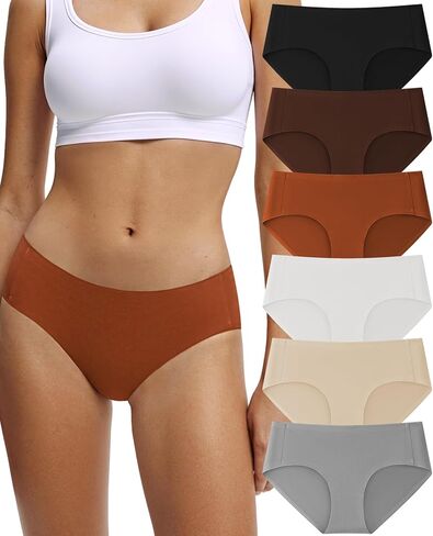 Seamless Cotton Underwear for Women No Show Bikini Panties Full Coverage Sexy Soft Comfort Hipsters 6 Pack in Kuwait
