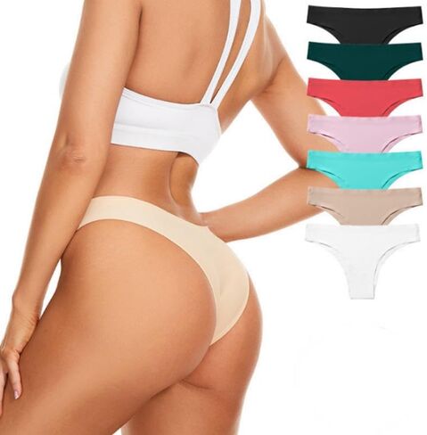 7-Pack Seamless Thong Panties for Women, Low-Waist Breathable Ice Silk No-Show Comfort, Soft and Lightweight in Saudi Arabia