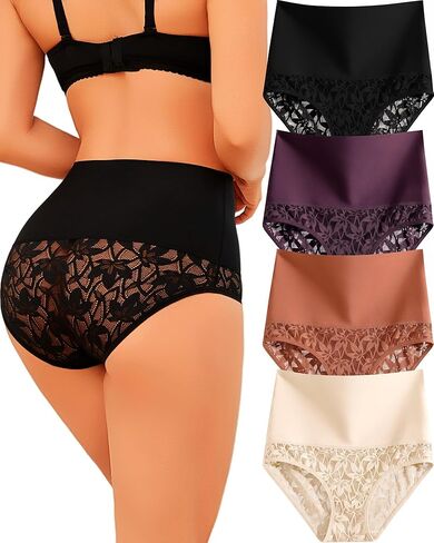 Shapewear for Women Tummy Control High Waisted Panties Sexy Lace Breathable Plus Size Briefs 4-Pack in Saudi Arabia