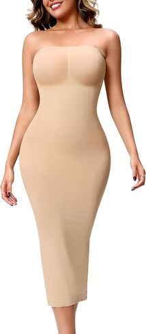 Strapless Shapewear Slip for Women Under Dress, Tummy Control Long Slip Dress, Seamless Back Slit Body Shaper (US, Alpha, Medium, Regular, Regular, Nude) in Kuwait