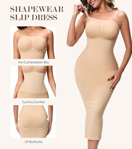 Strapless Shapewear Slip for Women Under Dress, Tummy Control Long Slip Dress, Seamless Back Slit Body Shaper (US, Alpha, Medium, Regular, Regular, Nude) in Kuwait