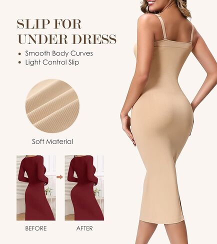 Strapless Shapewear Slip for Women Under Dress, Tummy Control Long Slip Dress, Seamless Back Slit Body Shaper (US, Alpha, Medium, Regular, Regular, Nude) in Kuwait
