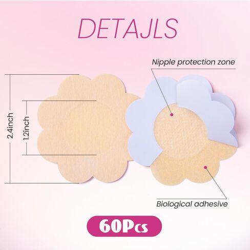 60 Pcs Disposable Nipple Covers,Nipple Covers for Women,Upgrade ultra-thin invisible nipple patches and breast pads,Pasties, Petals Nipple Covers in Saudi Arabia