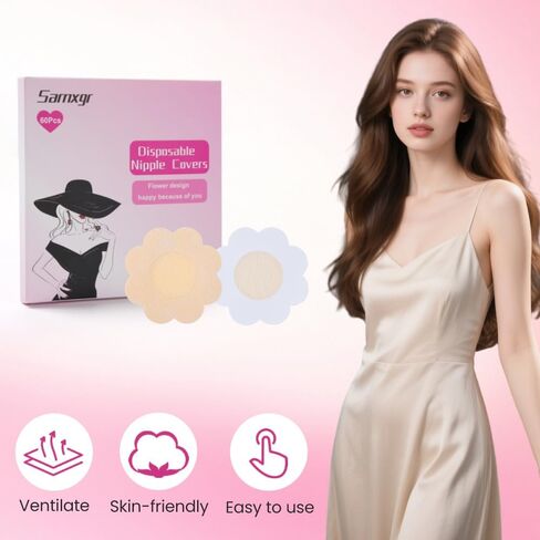 60 Pcs Disposable Nipple Covers,Nipple Covers for Women,Upgrade ultra-thin invisible nipple patches and breast pads,Pasties, Petals Nipple Covers in Saudi Arabia