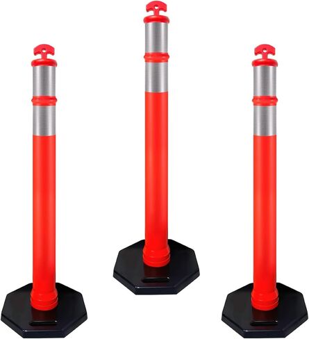 CJ Safety 44" Orange PE Delineator Post Cone, 44" Height Post, 10 lbs Recycled Rubber Base, 10" Reflective Band (Set of 3) in Kuwait