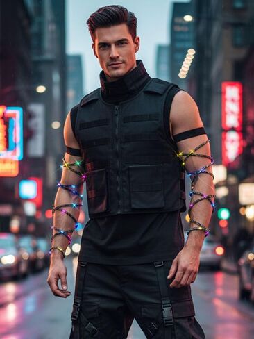 أغطية الذراع، حزام الجسم المتوهج، أحزمة اليد المضيئة، Cyberpunk Neon EDM، إكسسوارات المهرجانات للنساء in Kuwait