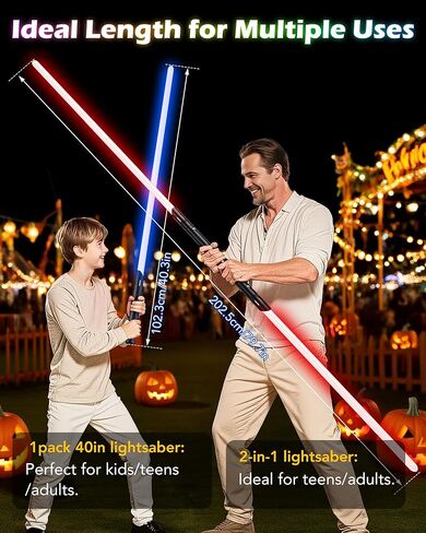 سيف ضوئي، سيف ضوئي مزدوج الشفرات، 4 خطوط صوتية، 12 لون RGB FX Metal Hilt Light Sabers 40 بوصة سيوف ضوئية حقيقية 2pack للبالغين/الأطفال هدية عيد الميلاد وعيد الهالوين in Kuwait