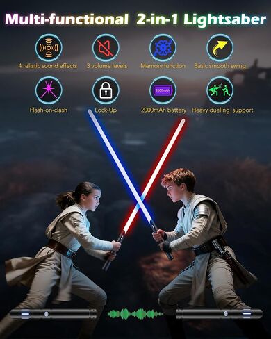 سيف ضوئي، سيف ضوئي مزدوج الشفرات، 4 خطوط صوتية، 12 لون RGB FX Metal Hilt Light Sabers 40 بوصة سيوف ضوئية حقيقية 2pack للبالغين/الأطفال هدية عيد الميلاد وعيد الهالوين in Kuwait