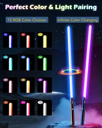 سيف ضوئي، سيف ضوئي مزدوج الشفرات، 4 خطوط صوتية، 12 لون RGB FX Metal Hilt Light Sabers 40 بوصة سيوف ضوئية حقيقية 2pack للبالغين/الأطفال هدية عيد الميلاد وعيد الهالوين in Kuwait