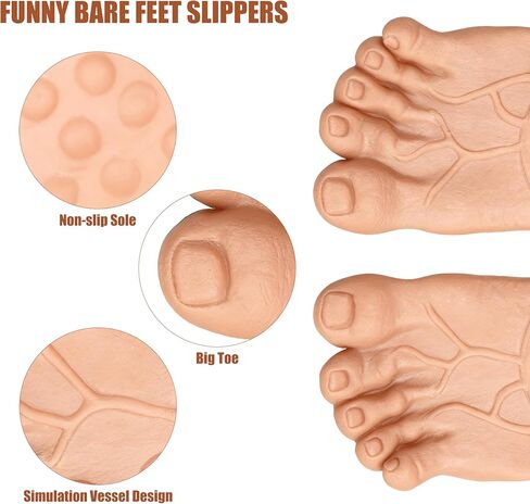 Funny Feet Slippers - Gag Gifts, Funny White Elephant Gifts Costumes Barefoot Slippers Novelty Plastic Costume Feet Toe Shoe Big Foot Realistic Costume Accessories in Saudi Arabia