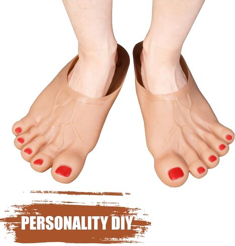 Funny Feet Slippers - Gag Gifts, Funny White Elephant Gifts Costumes Barefoot Slippers Novelty Plastic Costume Feet Toe Shoe Big Foot Realistic Costume Accessories in Saudi Arabia