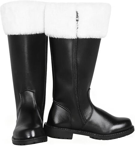 أحذية سانتا لعيد الميلاد، أحذية سانتا القتالية واسعة الساق للرجال مع فراء أبيض لزي عيد الهالوين in Kuwait