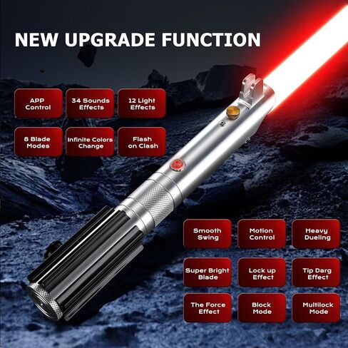 CVCBSER ترقية APP التحكم ANK Dueling Lightsaber، 34 مجموعة تأثيرات صوتية 12 تأثيرات ضوئية وتغيير ألوان لا حصر لها، التحكم في الحركة سيوف معدنية ممتازة للبالغين (Pixel-ANK) in Kuwait
