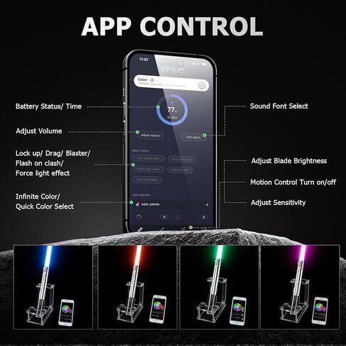 CVCBSER ترقية APP التحكم ANK Dueling Lightsaber، 34 مجموعة تأثيرات صوتية 12 تأثيرات ضوئية وتغيير ألوان لا حصر لها، التحكم في الحركة سيوف معدنية ممتازة للبالغين (Pixel-ANK) in Kuwait