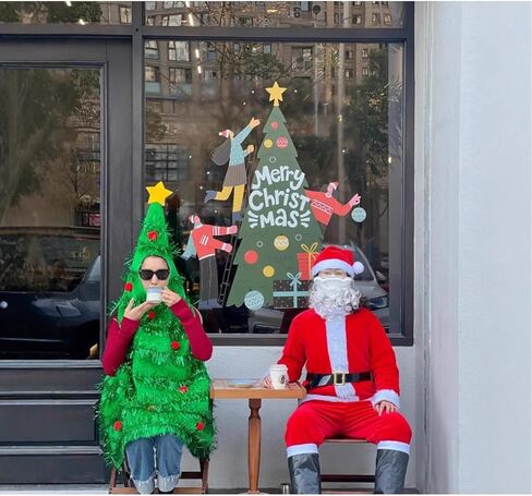 Women Christmas Tree Costume Sleeveless Hooded Dress with Colorful Ball Green Tinsel Adults Holiday Cosplay Outfit in Saudi Arabia