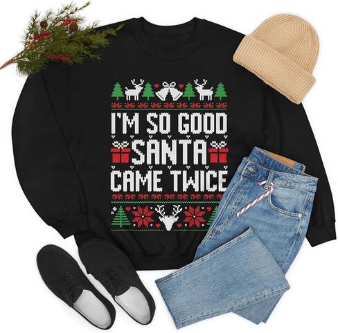 قمصان عيد الميلاد للأزواج - سترة سانتا المتطابقة للزوجين من I'm So Good Santa Came Twice - سترة قبيحة متطابقة للأزواج - - قميص Santa Came Twice - تي شيرت بيجامة لأزياء العطلات in Kuwait