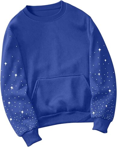 Womens Cute Rhinestone Pullover Sweatshirt Oversized Long Sleeve Tops Christmas Costume With Pocket Winter Clothes in Saudi Arabia