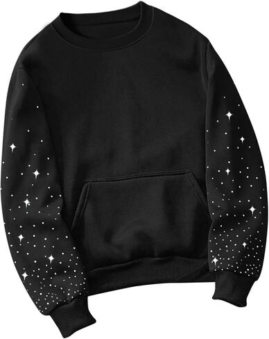 Womens Cute Rhinestone Pullover Sweatshirt Oversized Long Sleeve Tops Christmas Costume With Pocket Winter Clothes in Saudi Arabia