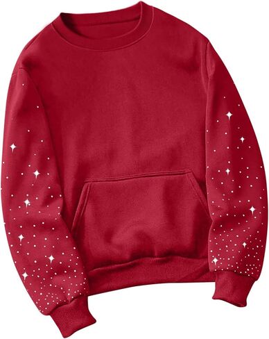 Womens Cute Rhinestone Pullover Sweatshirt Oversized Long Sleeve Tops Christmas Costume With Pocket Winter Clothes in Saudi Arabia