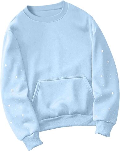 Womens Cute Rhinestone Pullover Sweatshirt Oversized Long Sleeve Tops Christmas Costume With Pocket Winter Clothes in Saudi Arabia