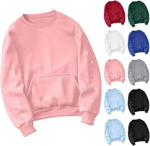 Womens Cute Rhinestone Pullover Sweatshirt Oversized Long Sleeve Tops Christmas Costume With Pocket Winter Clothes in Saudi Arabia