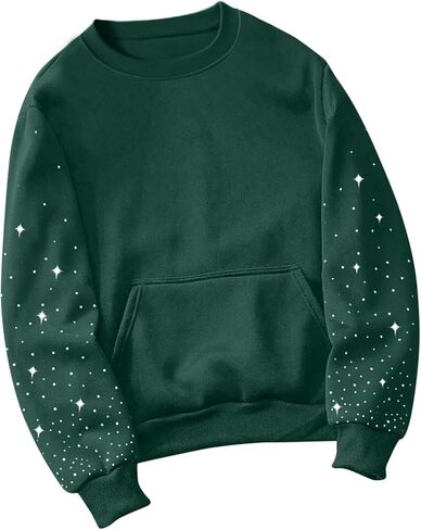 Womens Cute Rhinestone Pullover Sweatshirt Oversized Long Sleeve Tops Christmas Costume With Pocket Winter Clothes in Saudi Arabia