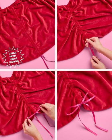 xo, Fetti Red Velvet Christmas Tree Skirt | 41" | Pinkmas Holiday Decorations, Merry Xmas Party Accessory, Girly Tree Stand Collar Blanket, Ruching Details in Saudi Arabia