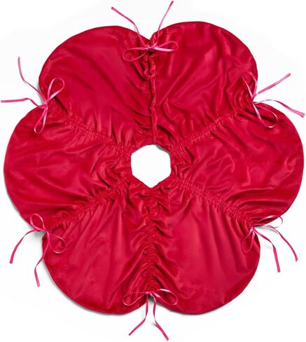 xo, Fetti Red Velvet Christmas Tree Skirt | 41" | Pinkmas Holiday Decorations, Merry Xmas Party Accessory, Girly Tree Stand Collar Blanket, Ruching Details in Saudi Arabia