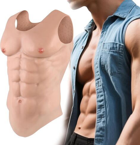 Heavy Feel Realistic Silicone Muscle Suit Men Chest Fake Abs Women Muscle Cosplay Drag Halloween Bodysuit Vest in Saudi Arabia