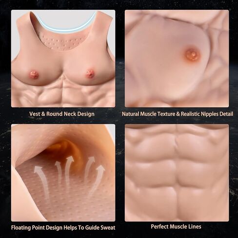 Heavy Feel Realistic Silicone Muscle Suit Men Chest Fake Abs Women Muscle Cosplay Drag Halloween Bodysuit Vest in Saudi Arabia
