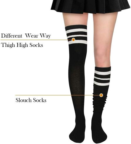 Zando Womens Stripes Thigh High Socks Thigh Highs Casual Knee High Stockings in Kuwait