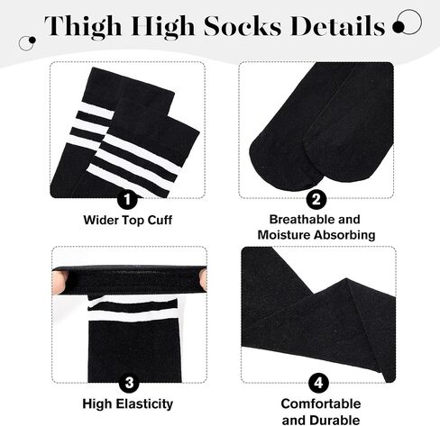 Zando Womens Stripes Thigh High Socks Thigh Highs Casual Knee High Stockings in Kuwait