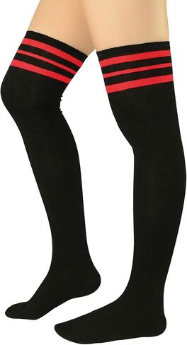 Zando Womens Stripes Thigh High Socks Thigh Highs Casual Knee High Stockings in Kuwait