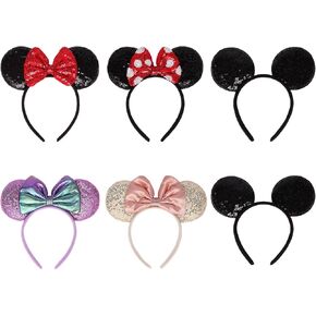 6 Pack Sequin Mouse Ears Headbands for Women Girls boys, Shiny Bows Headband for Cosplay Costume Birthday Party Decorations Hair Accessories in Saudi Arabia