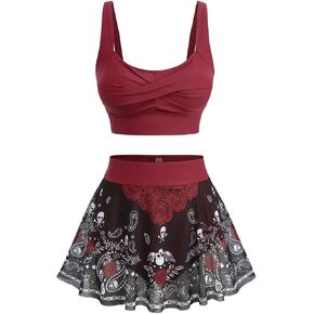 ROSE GAL Plus Size Skulls Gothic 2 Piece Swimsuits for Women Goth Two Piece Tankini Set Cross Twist Padded Bathing Suits in Kuwait